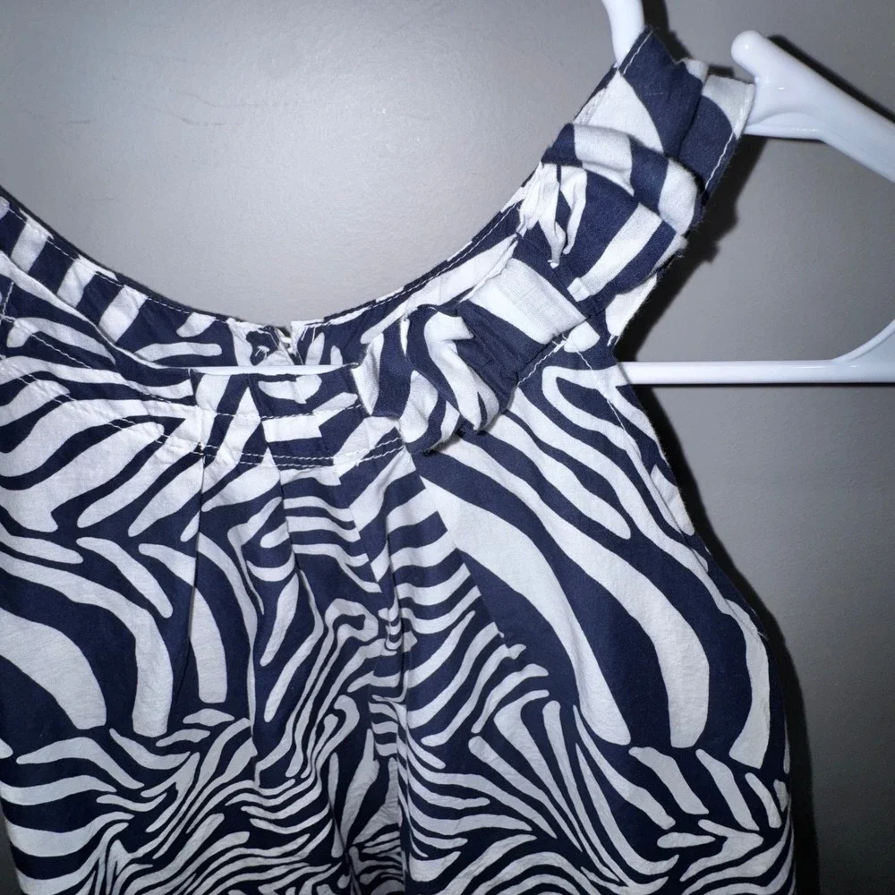 Gymboree Girls Zebra Print Halter Neck‎ Ruffle Hem Dress Size 10 Navy White